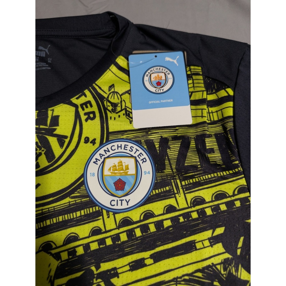 Puma Manchester City Prematch Jersey XL Yellow Black DryCELL Soccer Shirt NWT - Picture 3 of 8